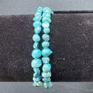 Teal Freshwater Pearl Wrap Bracelet‎ Iridescent Baroque Bead Memory Wire Coil